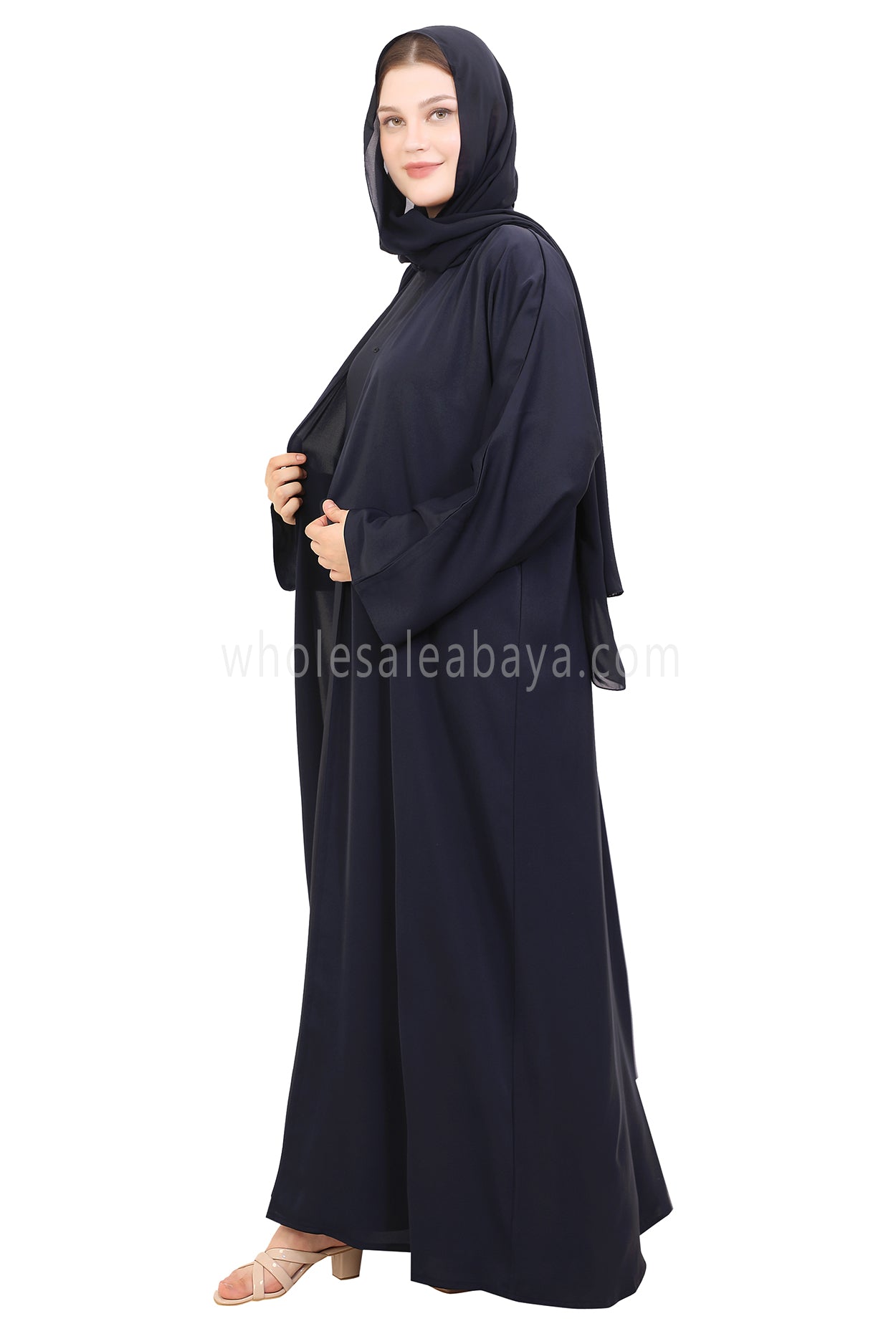 Front Open Nida Abaya With A Single Button 30051 Olive Green