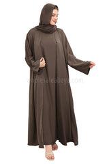 Front Open Nida Abaya With A Single Button 30051 Mink Brown