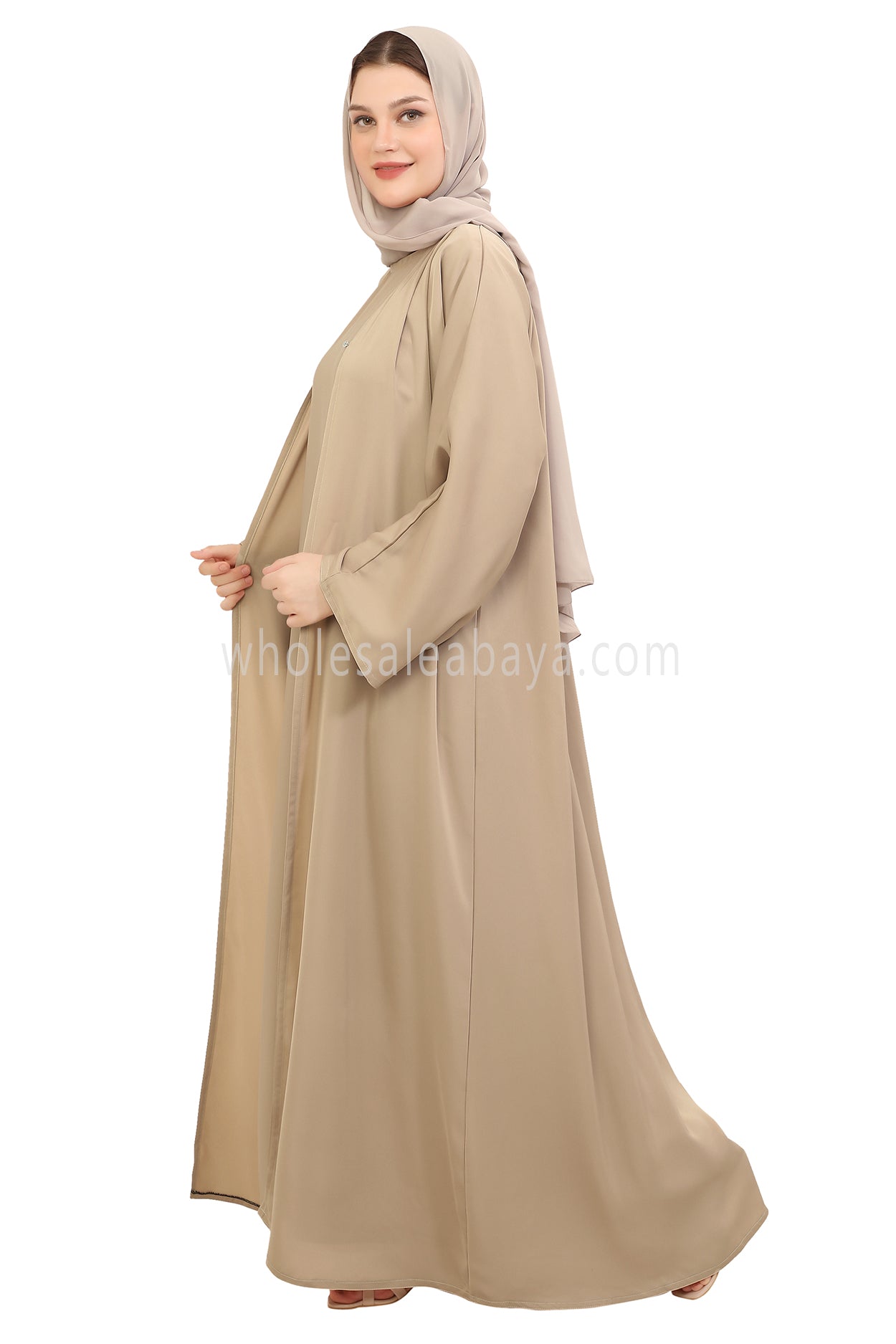 Front Open Nida Abaya With A Single Button 30051 Olive Green