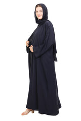 Front Open Nida Abaya With A Single Button 30051 Smokey Blue