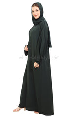 Front Open Nida Abaya With A Single Button 30051 Emerald Green