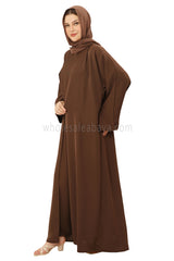Front Open Nida Abaya With A Single Button 30051 Chestnut Brown