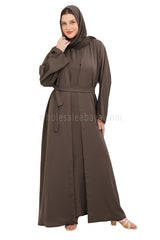 Front Open Nida Abaya With A Single Button 30051 Mink Brown