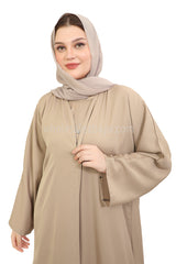 Front Open Nida Abaya With A Single Button 30051 Cream