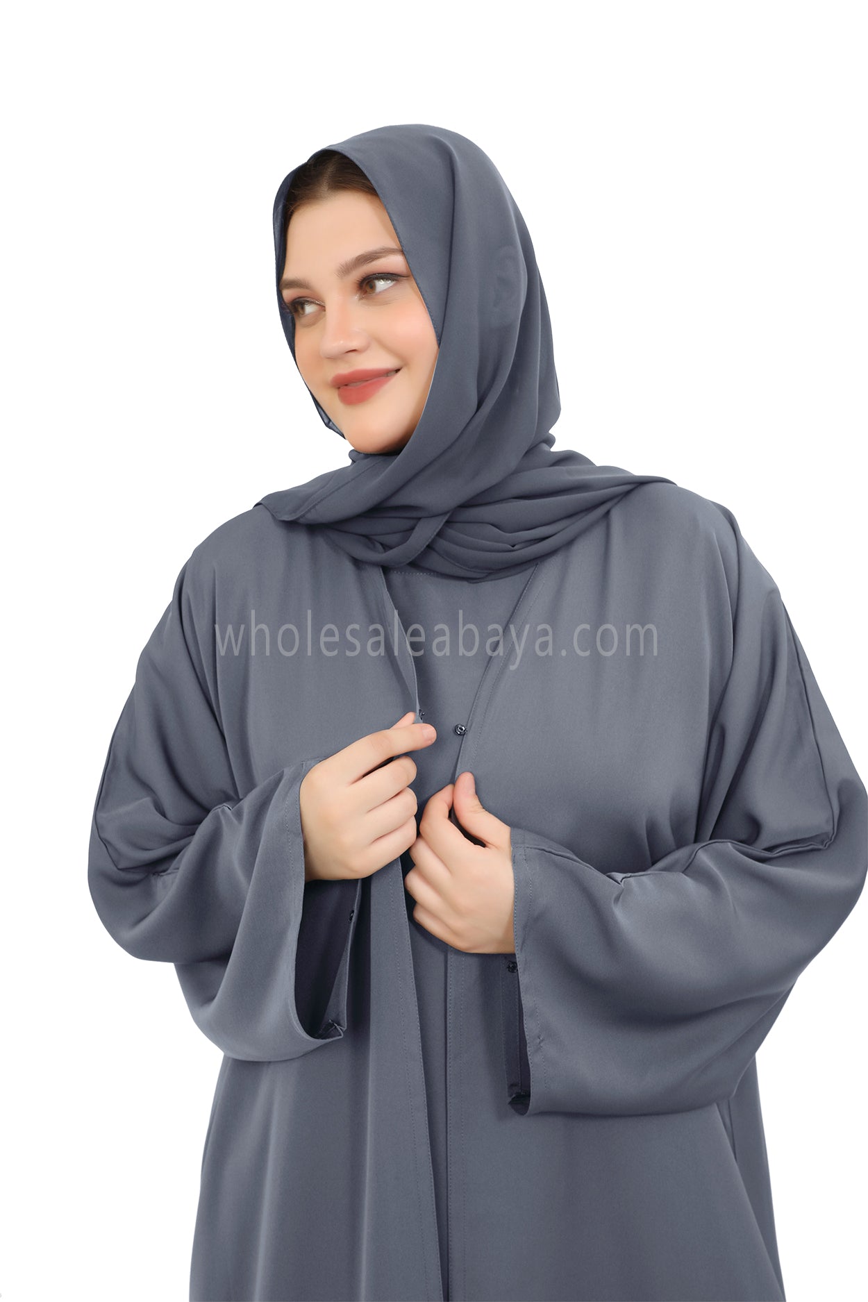 Front Open Nida Abaya With A Single Button 30051 Charcoal Grey