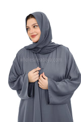 Front Open Nida Abaya With A Single Button 30051 Charcoal Grey