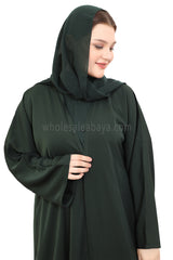 Front Open Nida Abaya With A Single Button 30051 Emerald Green