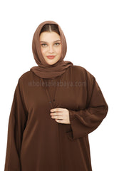 Front Open Nida Abaya With A Single Button 30051 Chestnut Brown