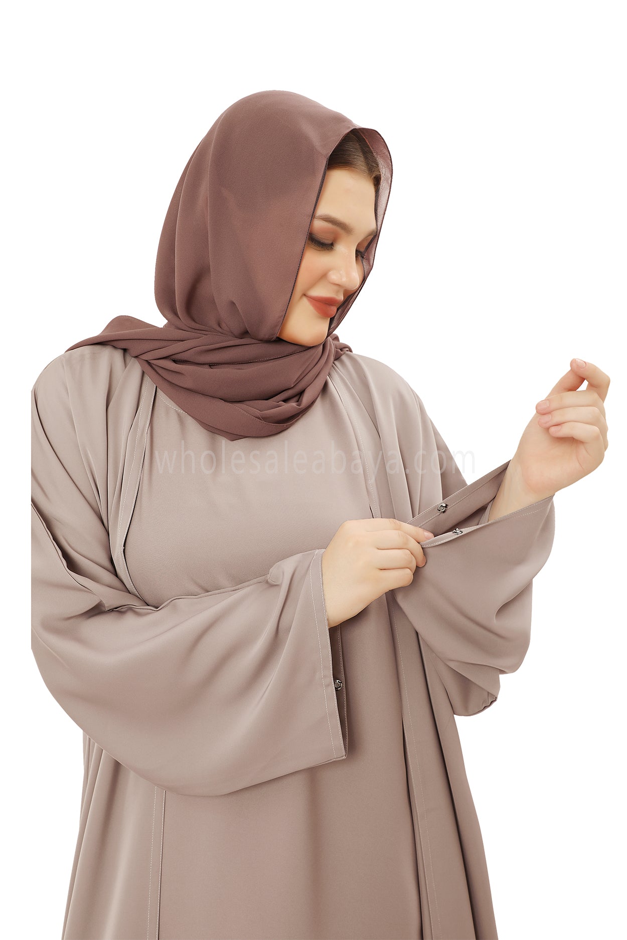 Front Open Nida Abaya With A Single Button 30051 Olive Green