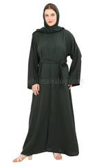 Front Open Nida Abaya With A Single Button 30051 Emerald Green
