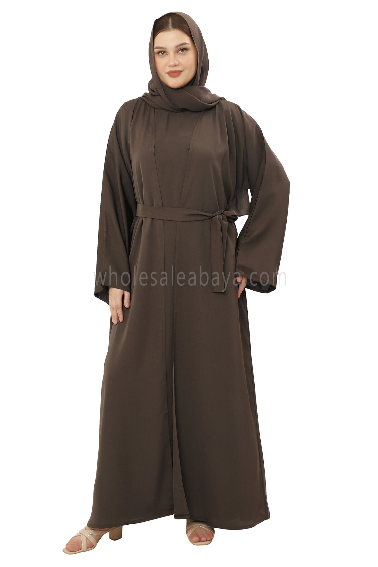 Front Open Nida Abaya With A Single Button 30051 Mocha Brown