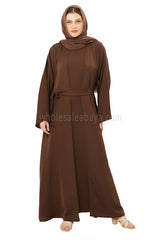 Front Open Nida Abaya With A Single Button 30051 Chestnut Brown