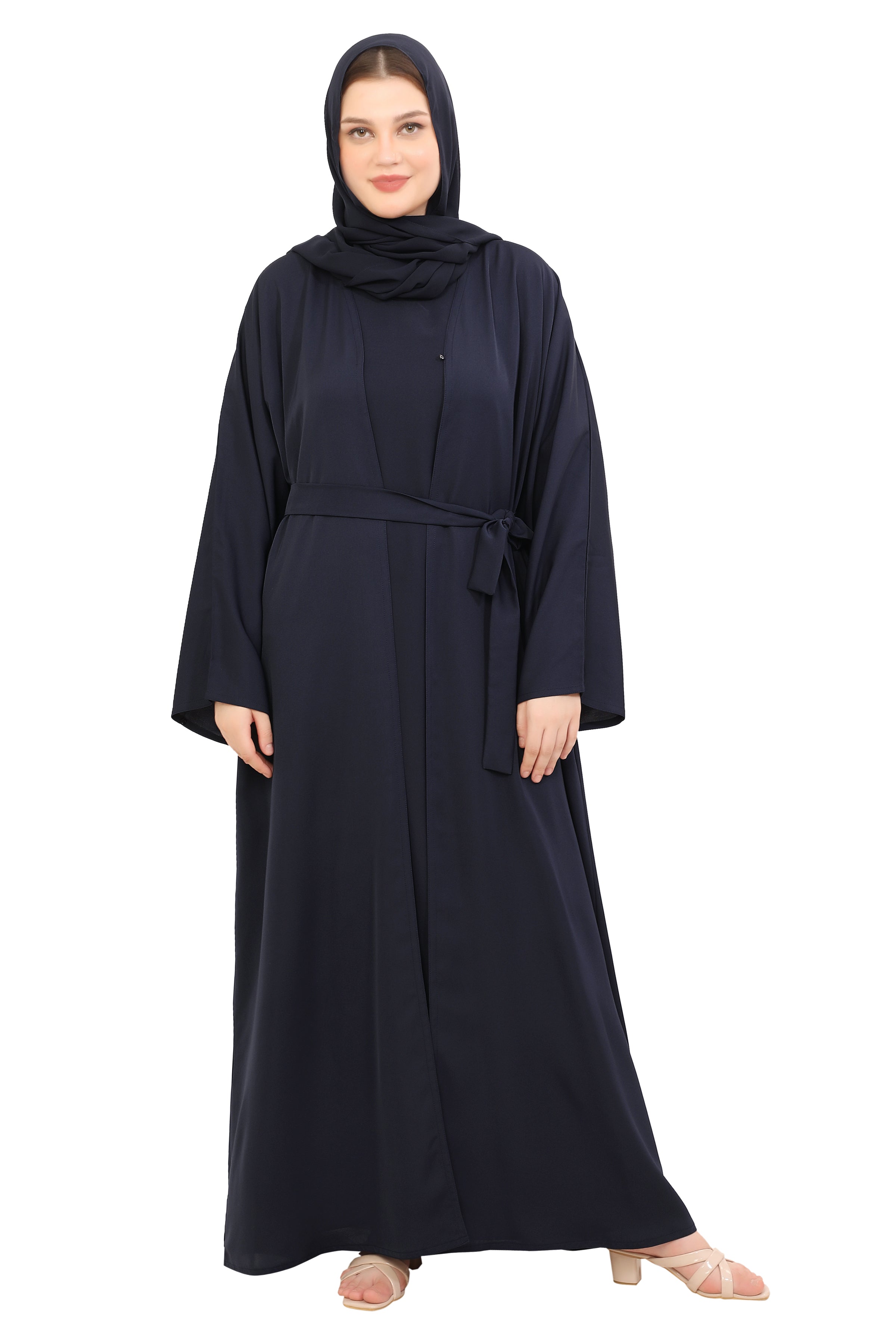 Front Open Nida Abaya With A Single Button 30051 Smokey Blue