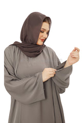 Front Open Nida Abaya With A Single Button 30051 Light Grey