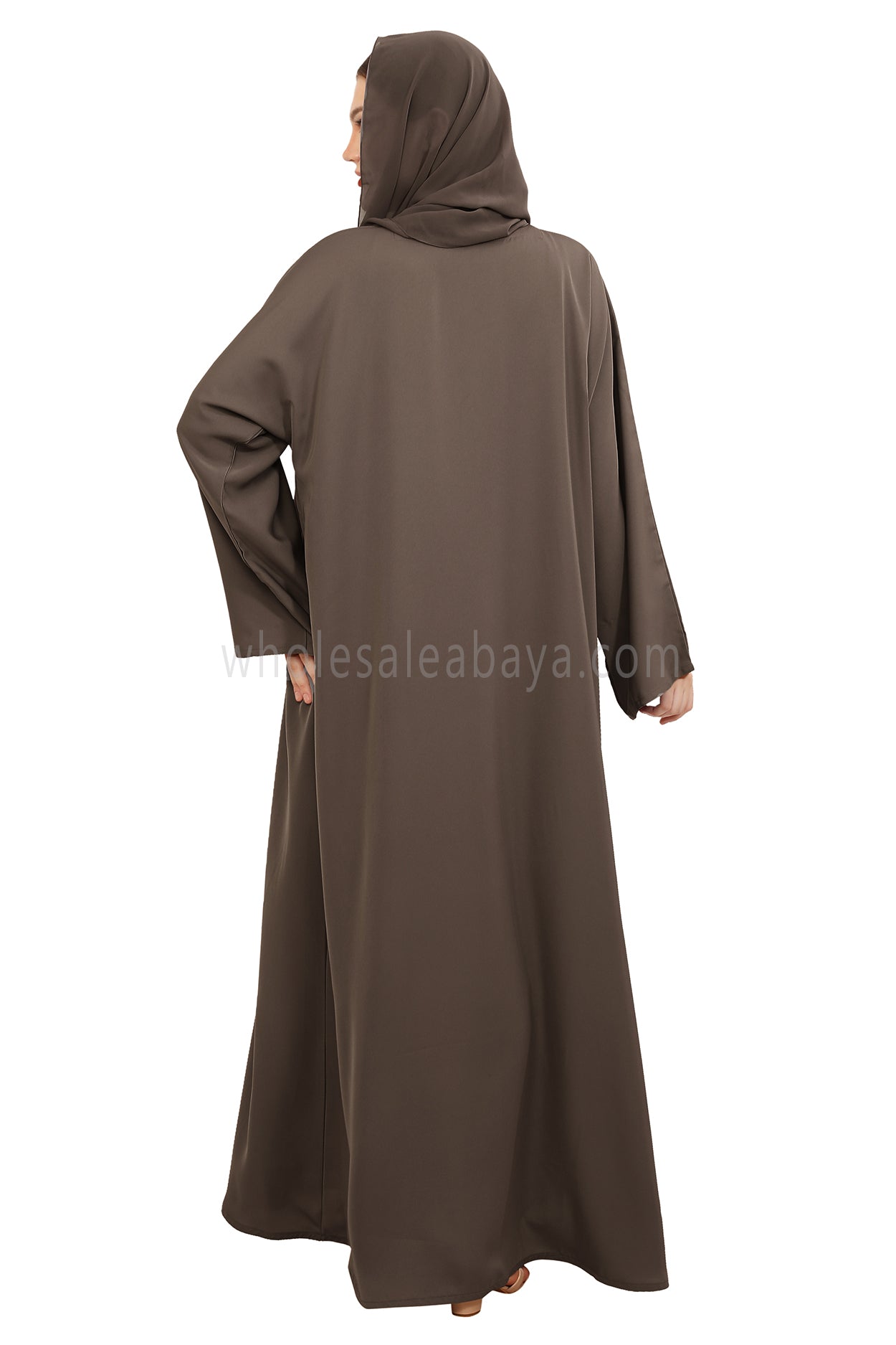 Front Open Nida Abaya With A Single Button 30051 Mink Brown