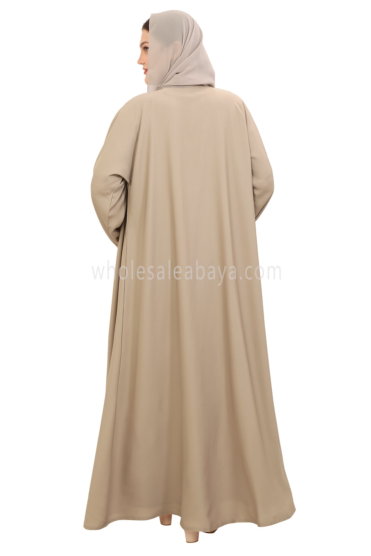 Front Open Nida Abaya With A Single Button 30051 Olive Green