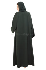Front Open Nida Abaya With A Single Button 30051 Emerald Green