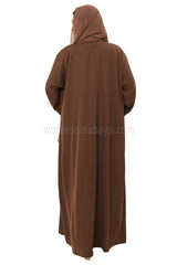 Front Open Nida Abaya With A Single Button 30051 Chestnut Brown