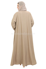 Front Open Nida Abaya With A Single Button 30051 Cream