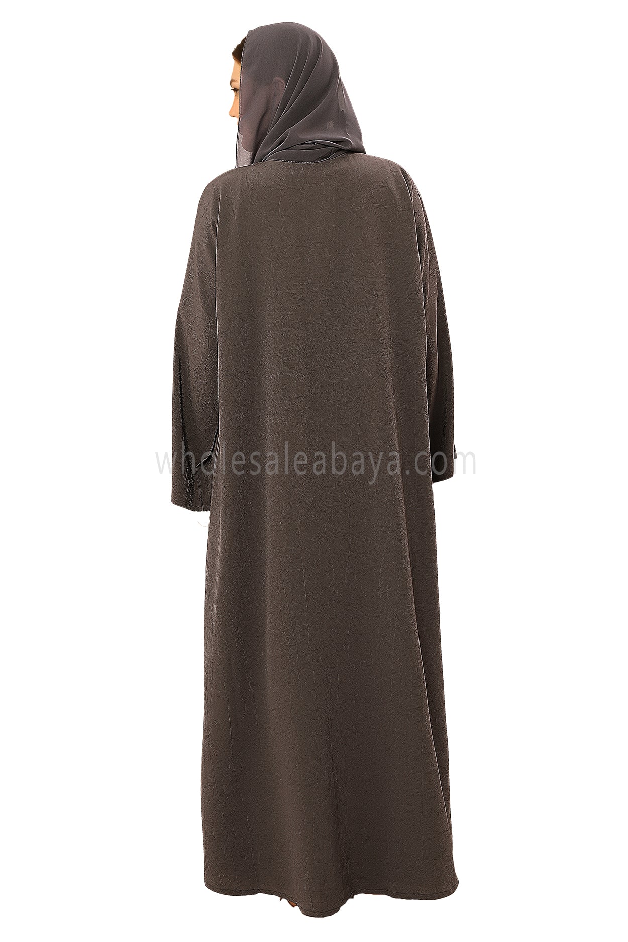 Front Open Abaya with Buttons Closure in Arwa Crush Crepe 30051 Umber Brown