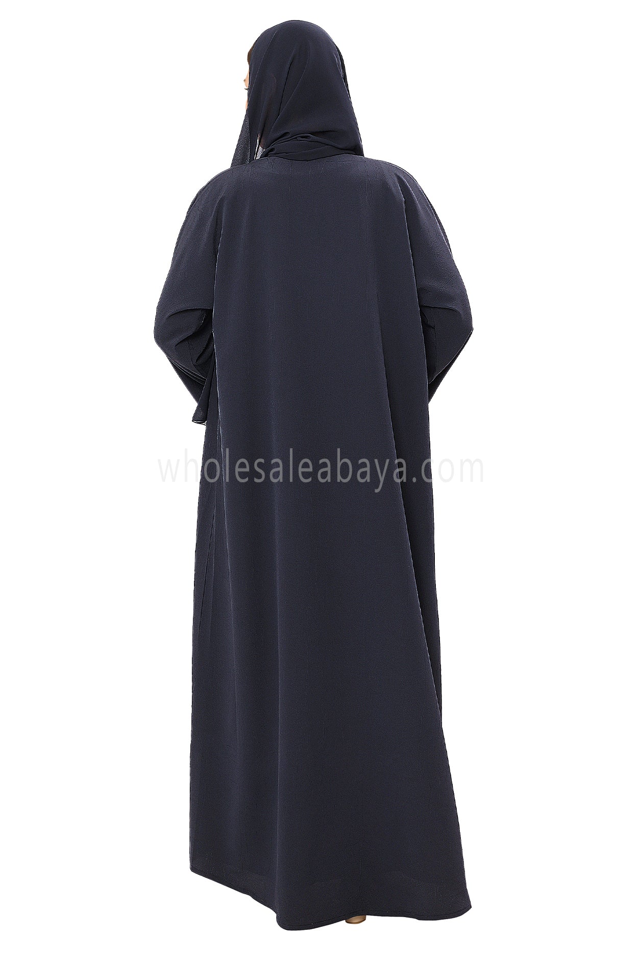 Front Open Abaya with Buttons Closure in Arwa Crush Crepe 30051 Smokey Blue