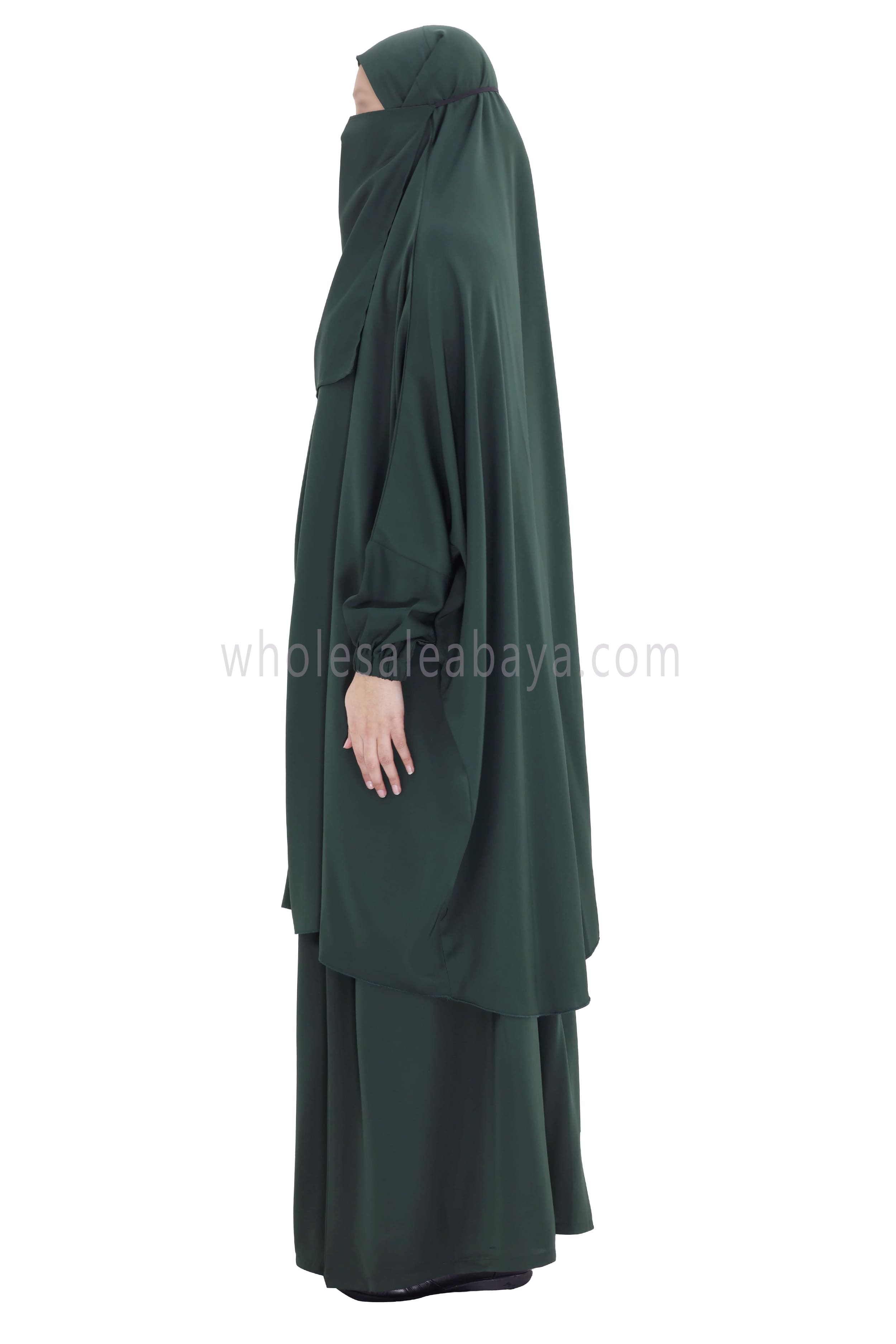 Premium 3 PC Jilbab With Skirts & Naqaab Emerald Green