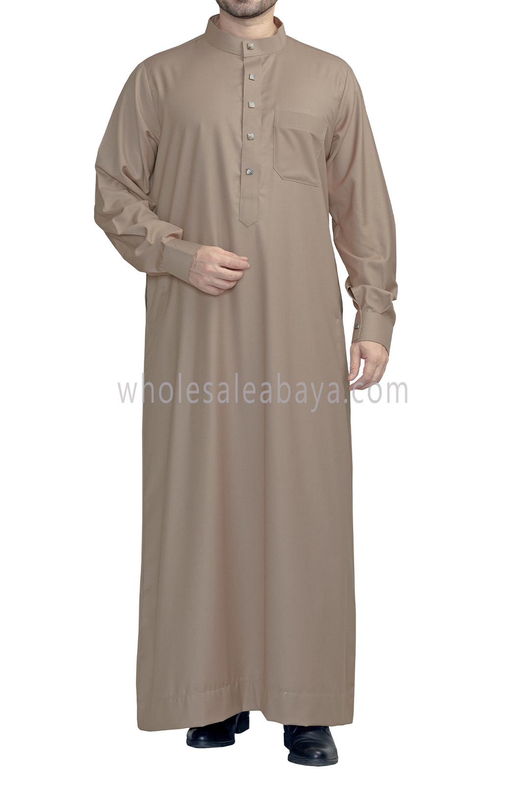 Plain Collar Thoube With Designer Buttons Caramel Brown Colour