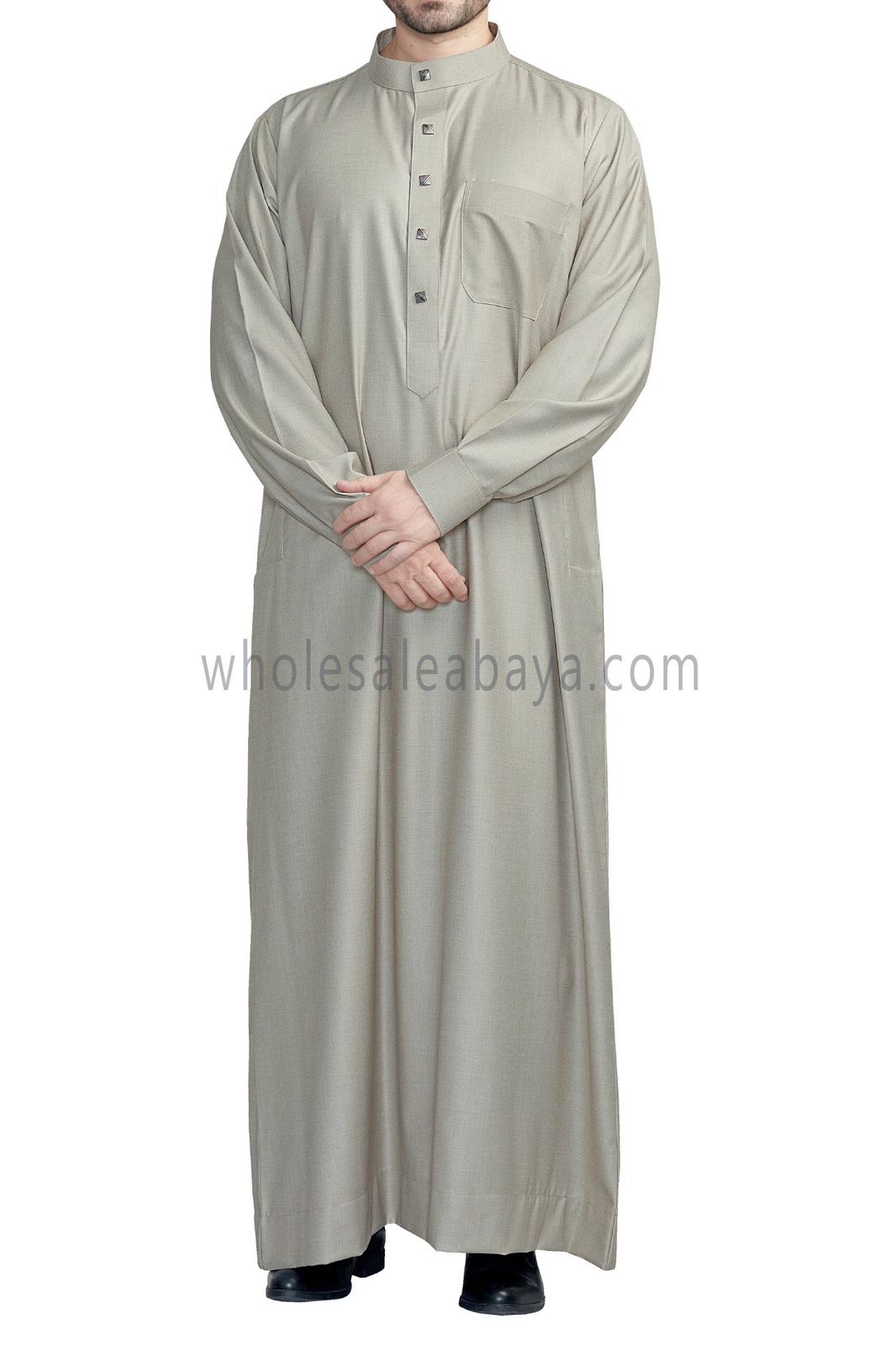 Plain Collar Thoube With Designer Button Stone Beige