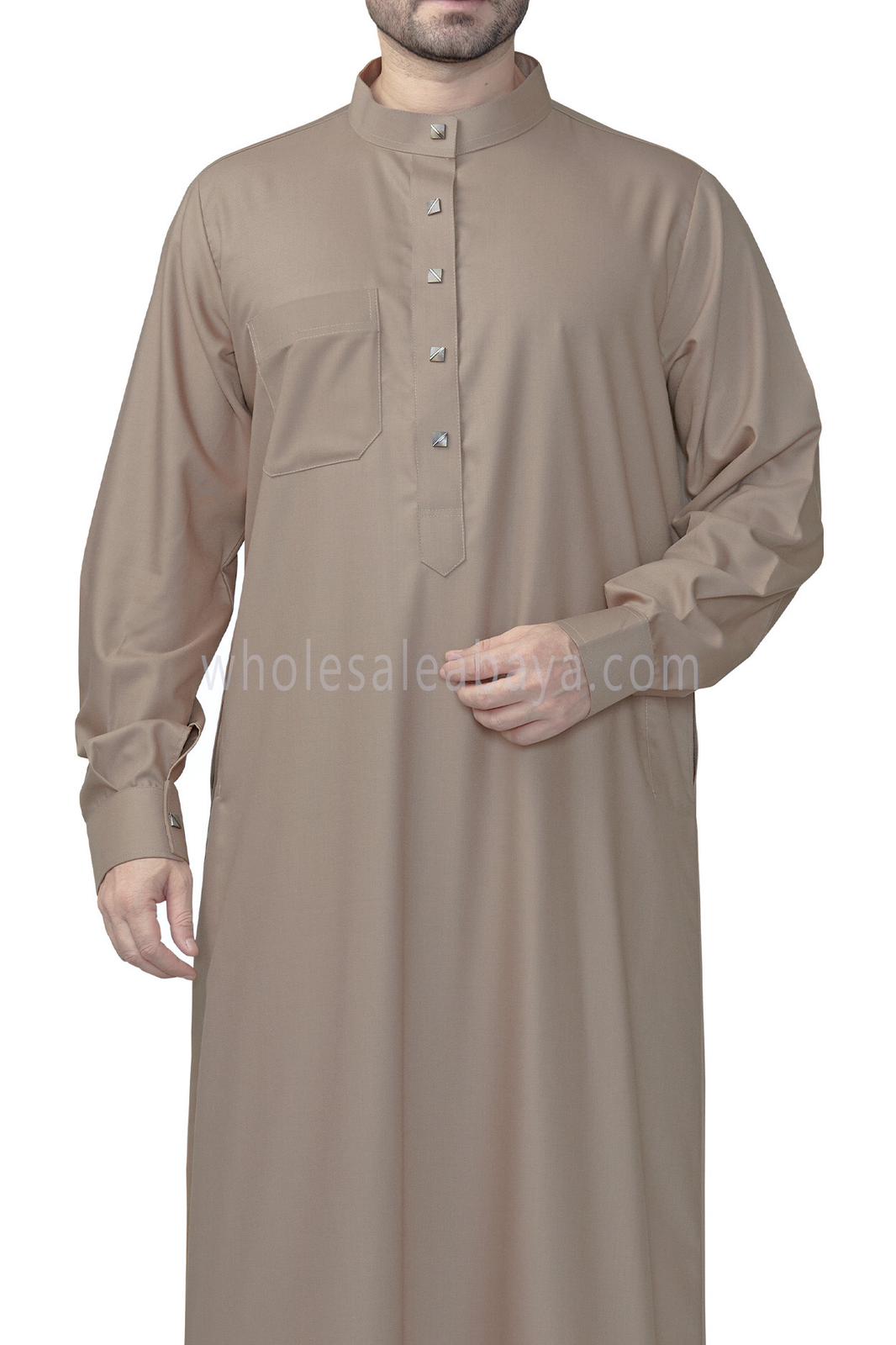 Plain Collar Thoube With Designer Buttons Caramel Brown Colour