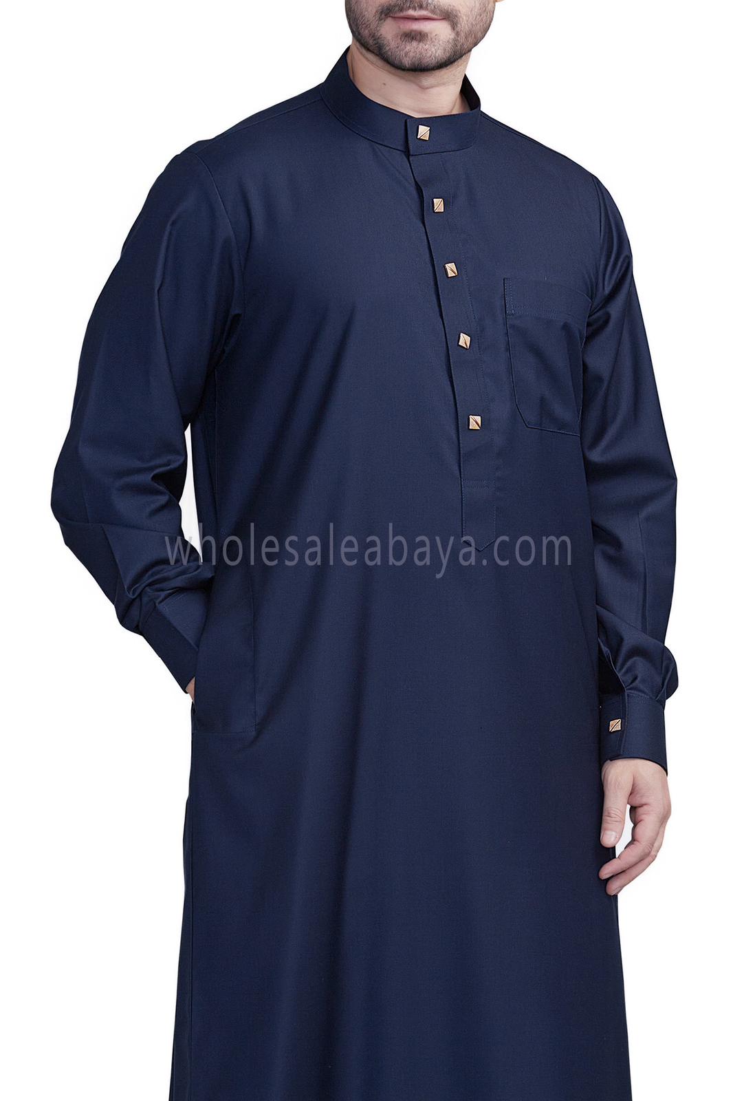 Plain Collar Thoube With Designer Buttons Navy Blue