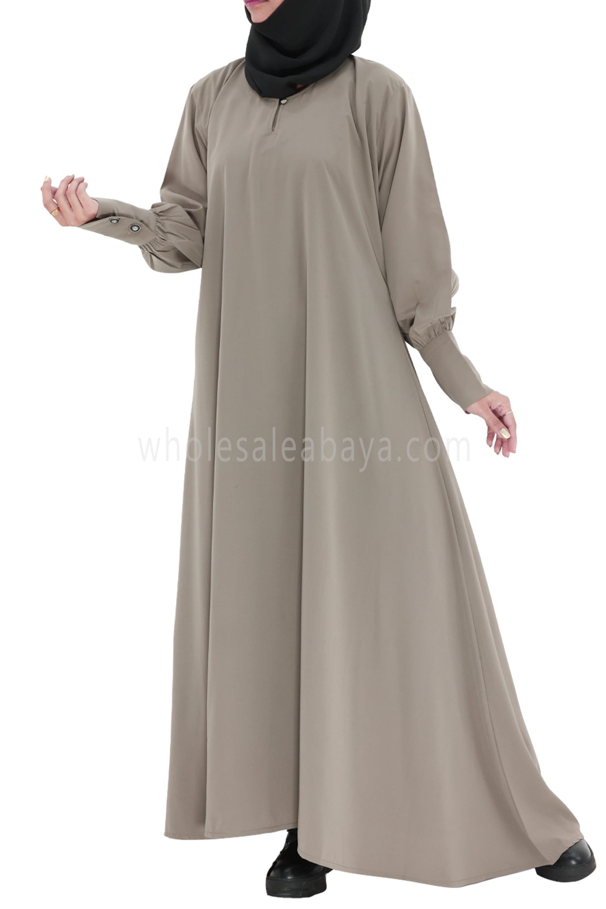 Women's Umbrella Abaya with Cuffed Sleeves Smoke Grey