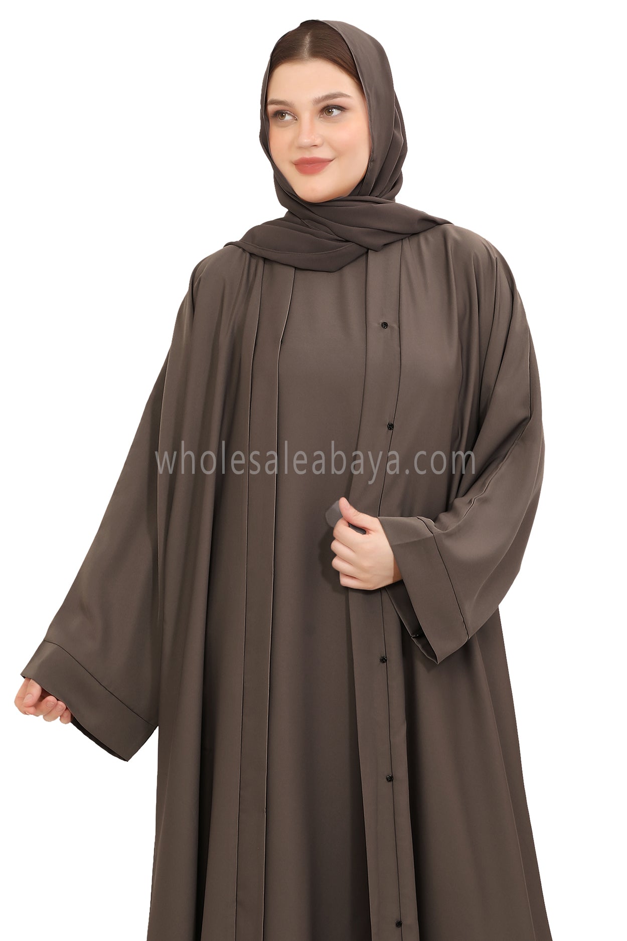 Front Open Nida Abaya with Buttons 30051 Mink Brown