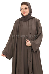 Front Open Nida Abaya with Buttons 30051 Mink Brown
