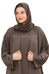 Front Open Nida Abaya With A Single Button 30051 Mink Brown