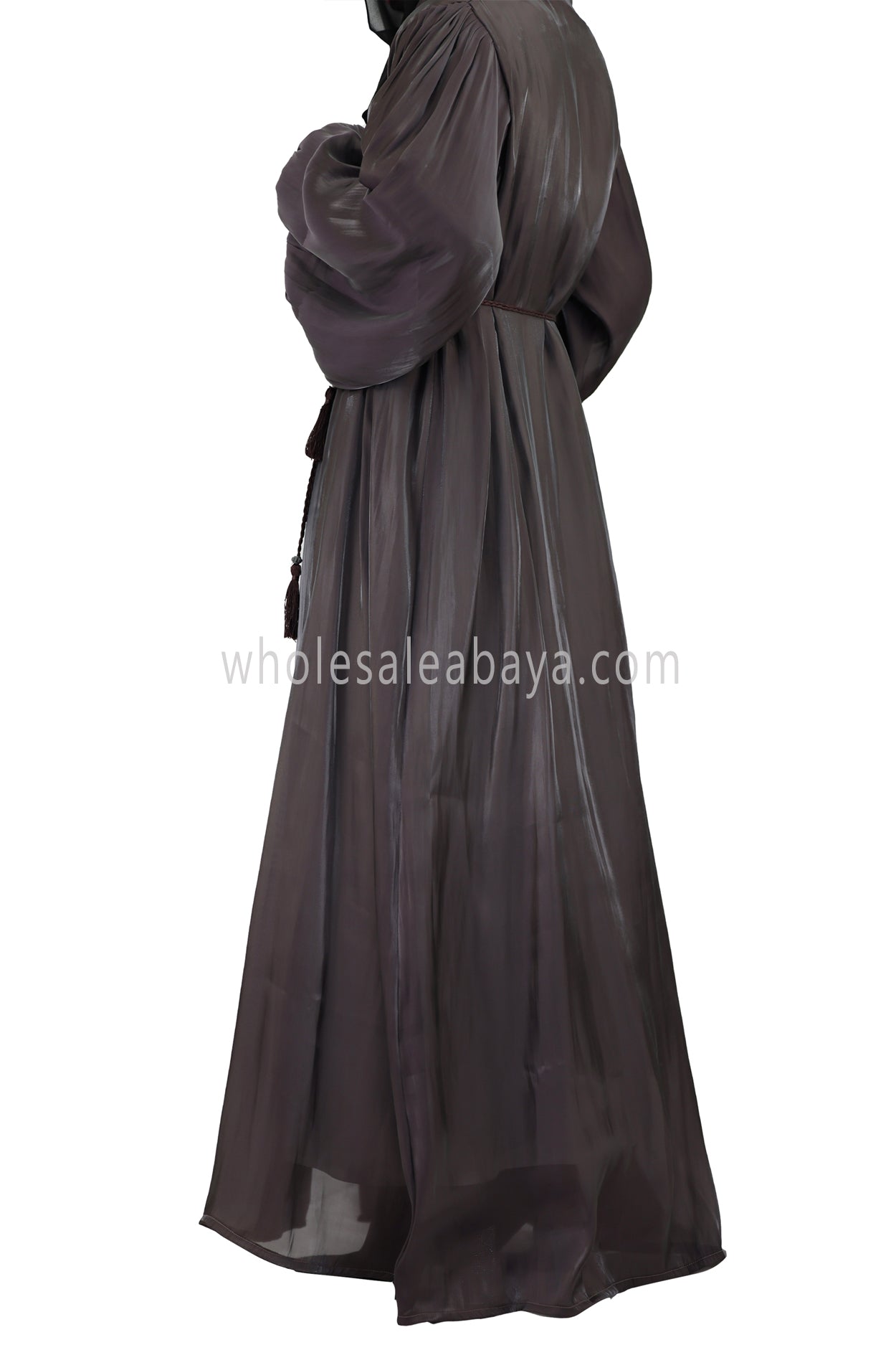 Premium Women's Organza Abaya With Balloon Sleeves Ash Brown