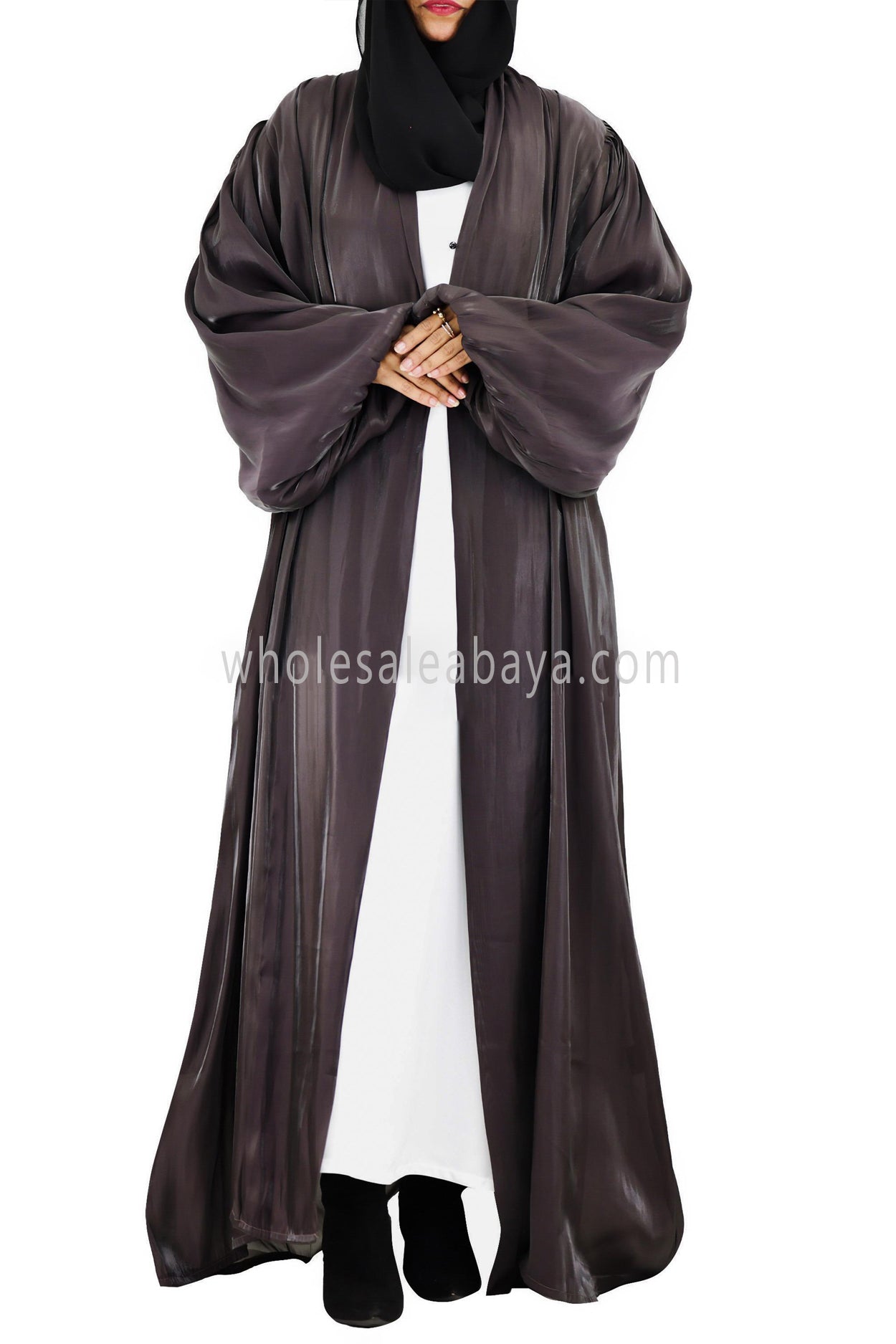 Premium Women's Organza Abaya With Balloon Sleeves Ash Brown
