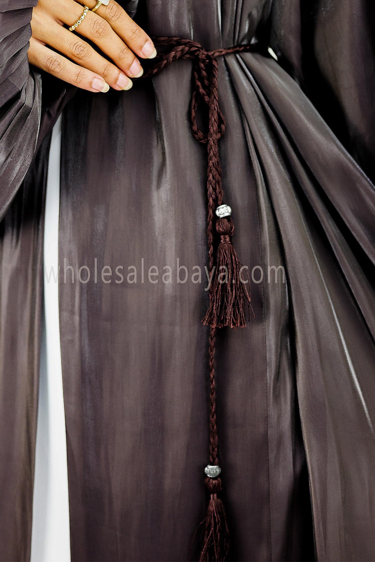 Premium Women's Organza Abaya With Balloon Sleeves Ash Brown