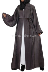 Women's Organza Abaya With Baloon Sleeves Ash Brown