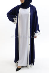 Designer Lace Border Navy Nida Abaya 30162