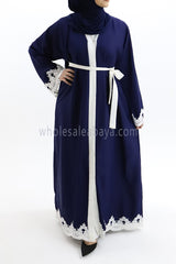 Designer Lace Border Navy Nida Abaya 30162