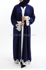 Designer Lace Border Navy Nida Abaya 30162