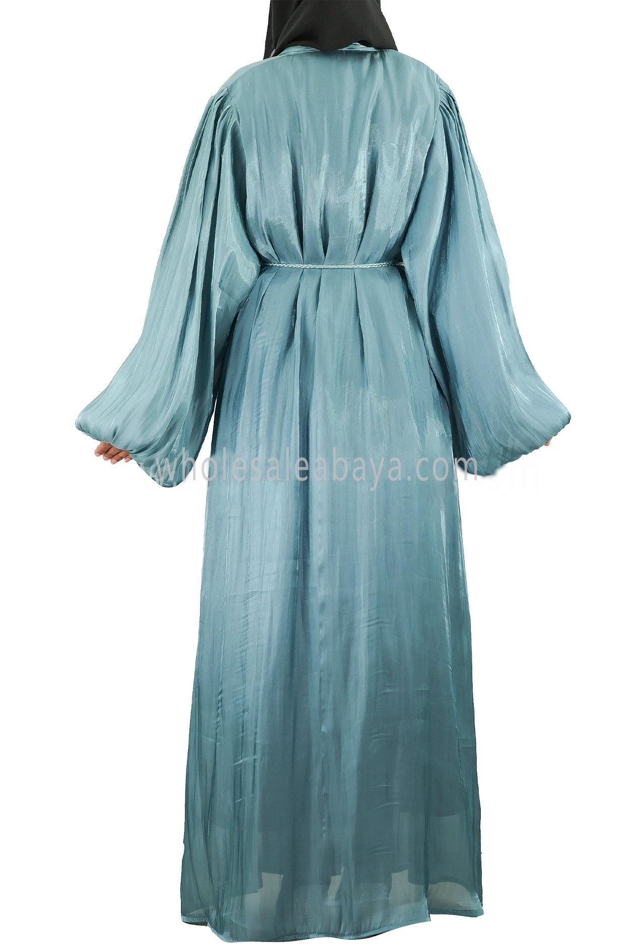 Women's Premium Organza Abaya With Balloon Sleeves Teal Blue