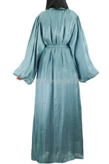 Women's Organza Abaya With Baloon Sleeves Teal Blue