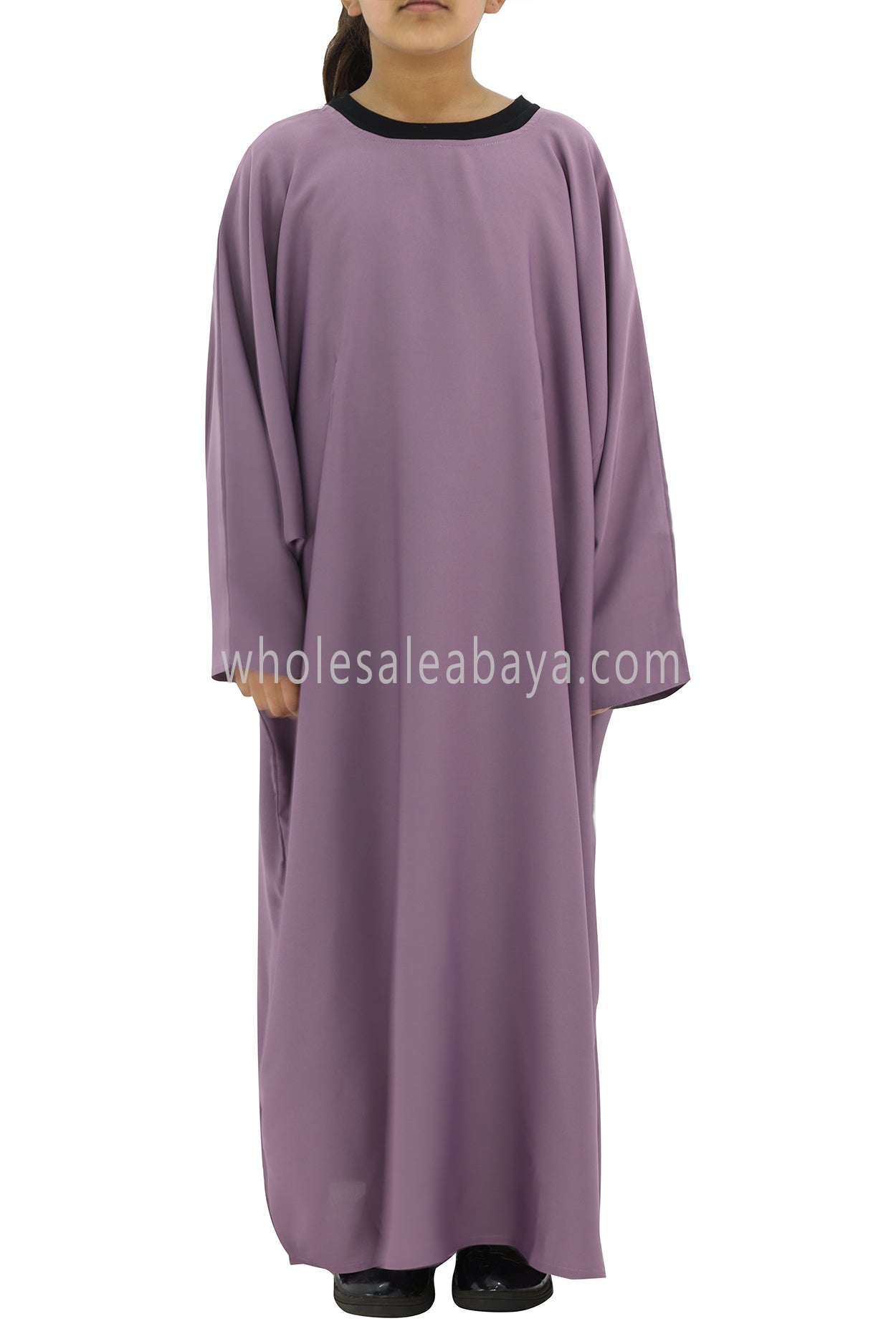 Girls PLain Closed Butterfly Abaya Purple