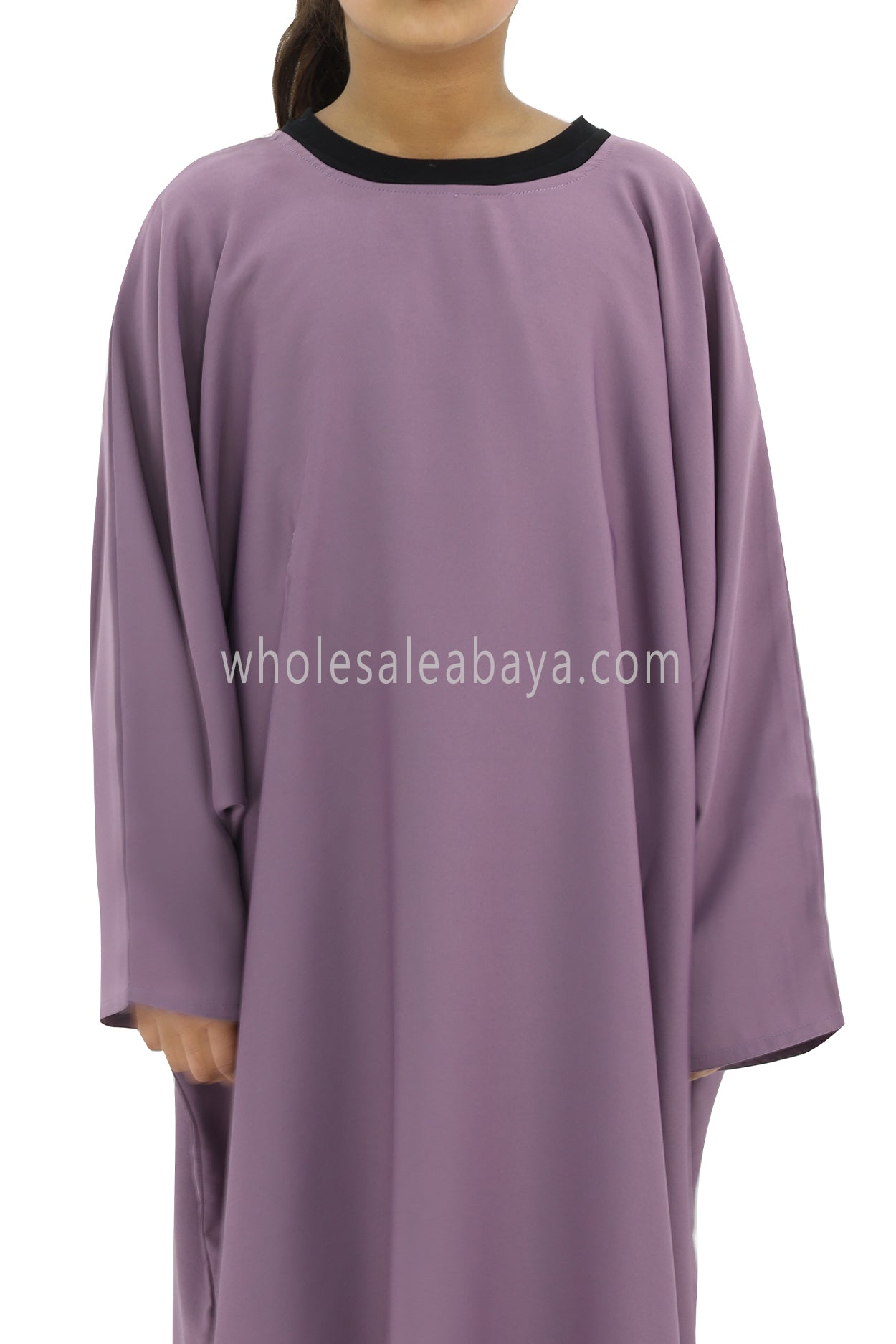 Girls PLain Closed Butterfly Abaya Purple
