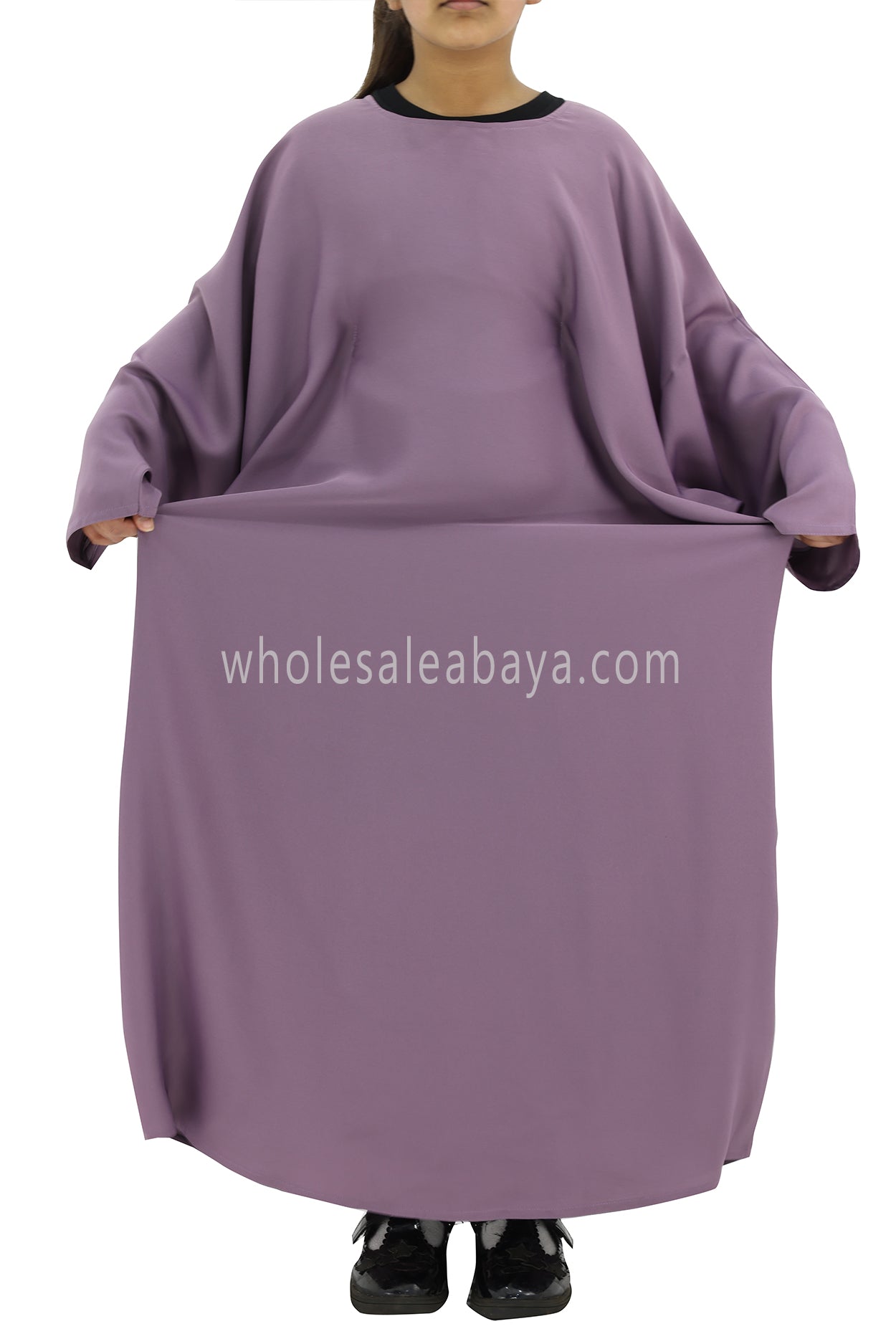 Girls PLain Closed Butterfly Abaya Purple