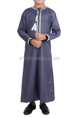 Boy's Omani Thoube With Designer Embroidery and Tassel Blue Grey