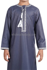 Boy's Omani Thoube With Designer Embroidery and Tassel Blue Grey