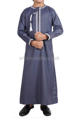 Boy's Omani Thoube With Designer Embroidery and Tassel Blue Grey