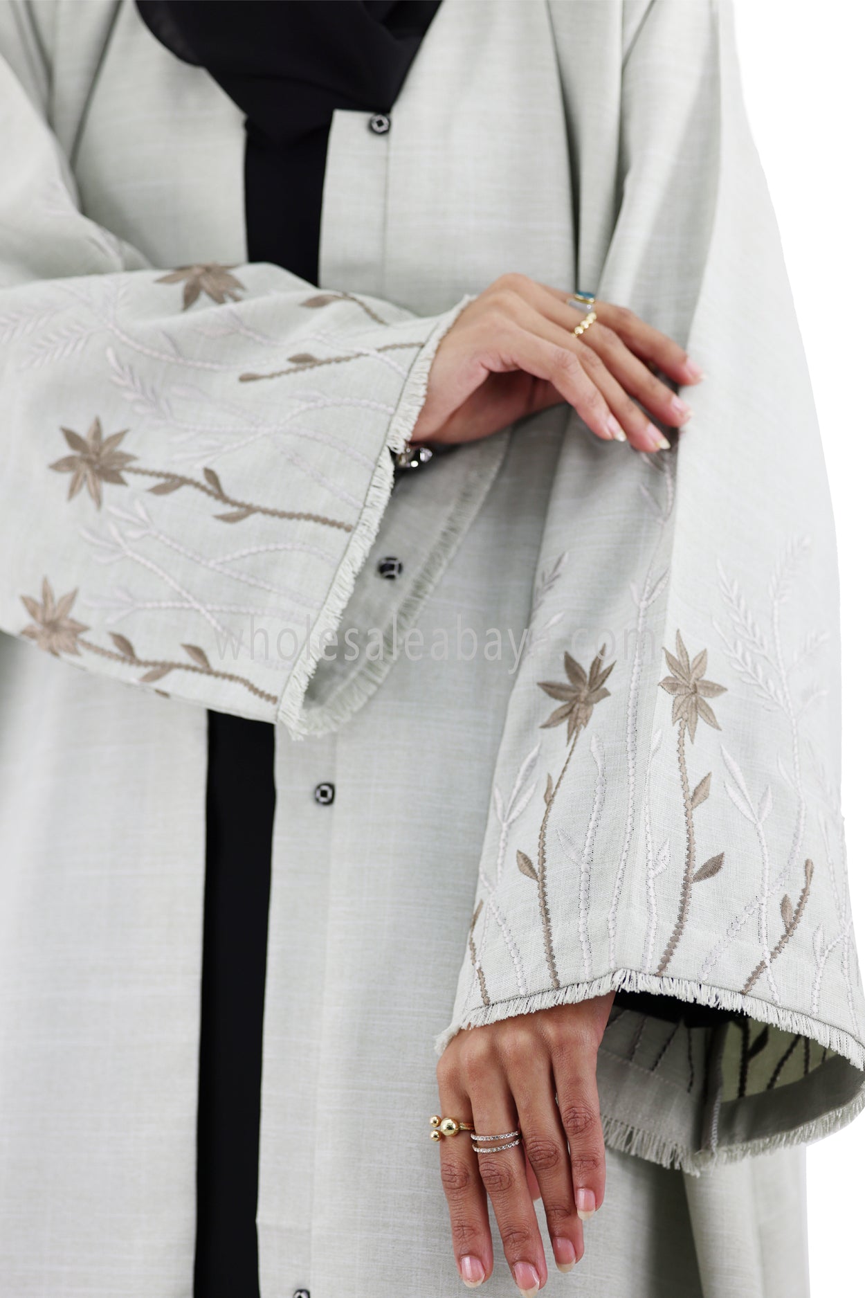 Premium Front Open Abaya With Embroidered Sleeves